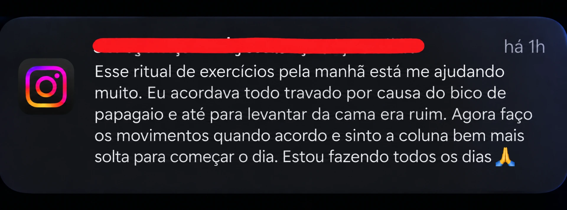 Depoimento de aluna: “Esse ritual de exercícios pela manhã está me ajudando muito. Eu acordava todo travado por causa do bico de papagaio e agora sinto a coluna bem mais solta para começar o dia.”